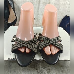 COACH Black Kitten Heel Slide Sandals Leather Open Toe Women's Size 10B